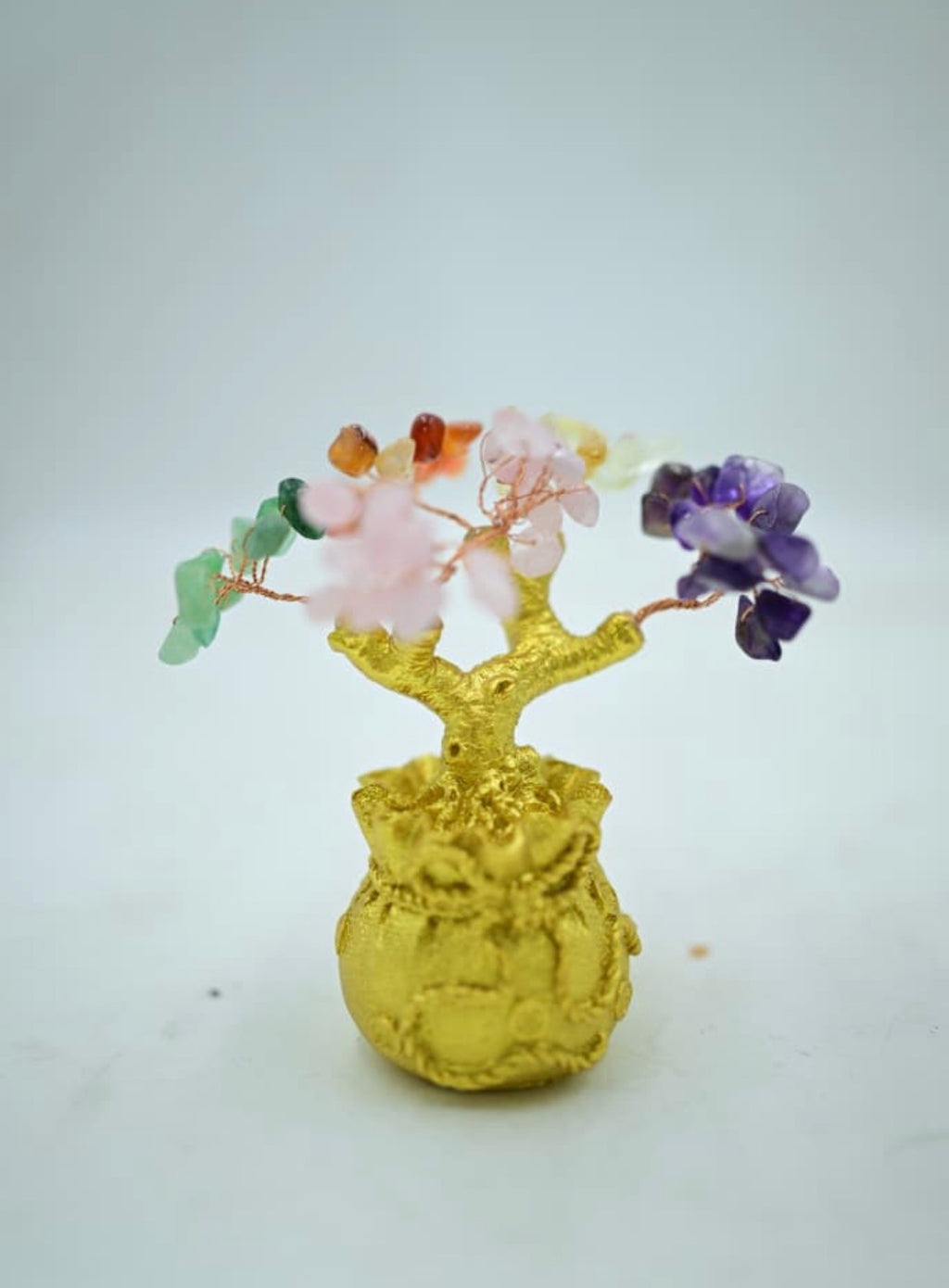 Amethyst Money Bag Tree, citrin, 7 chakar, pink quartz, green aventurine