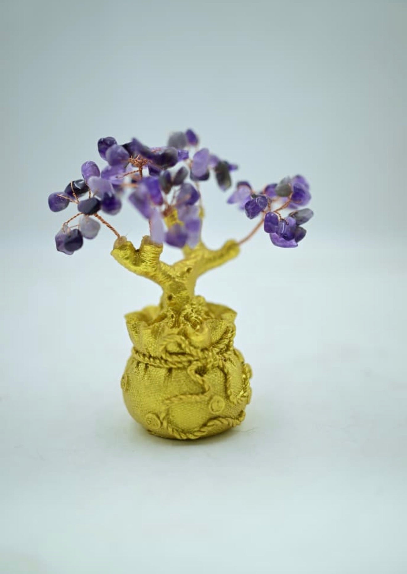 Amethyst Money Bag Tree, citrin, 7 chakar, pink quartz, green aventurine