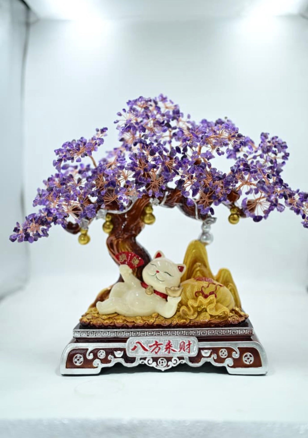 Lucky Cat Amethyst Crystal Tree - Wealth & Prosperity Feng Shui Decor