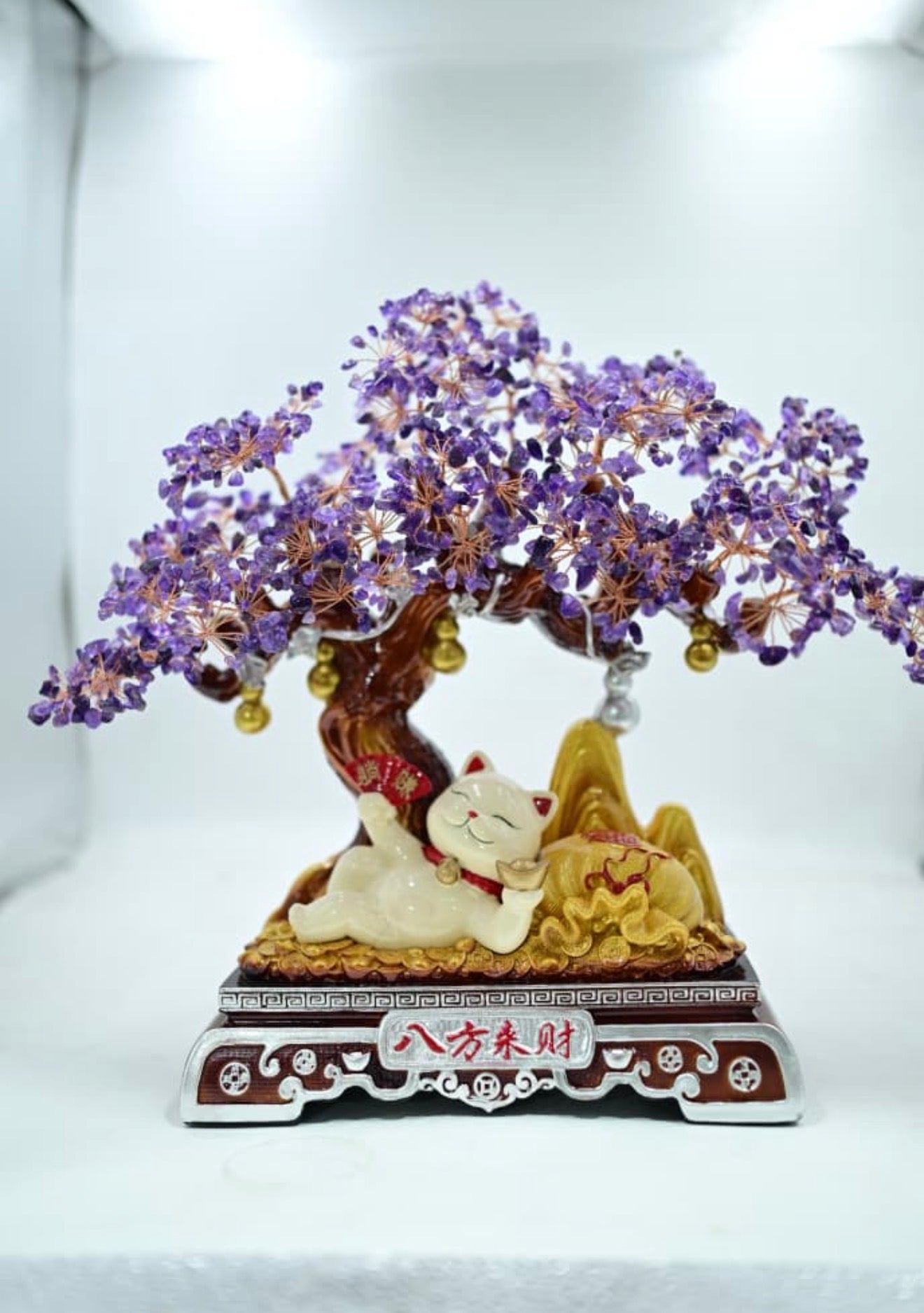Lucky Cat Amethyst Crystal Tree - Wealth & Prosperity Feng Shui Decor