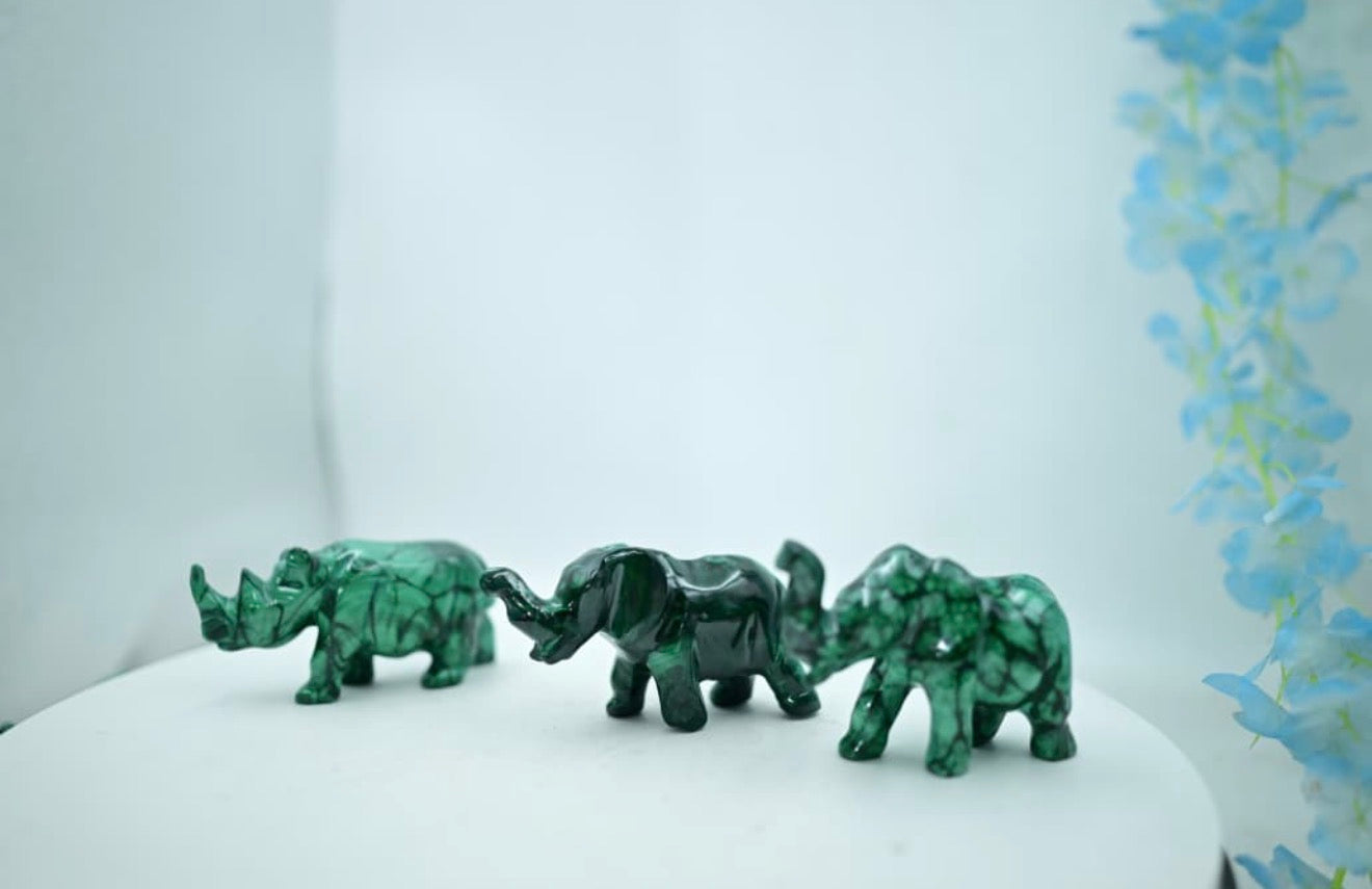 🐾 Malachite Stone Animal Carvings – A++ Premium Collection