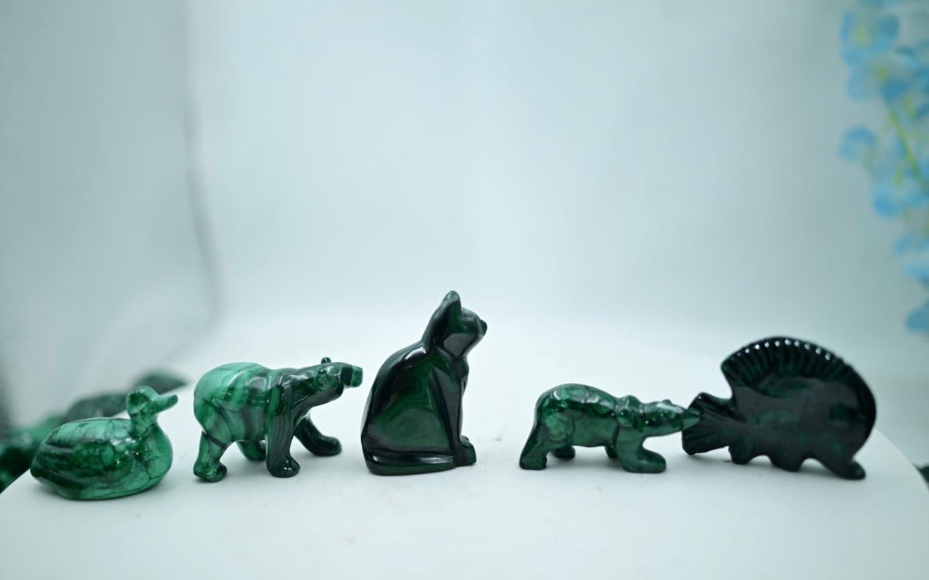 🐾 Malachite Stone Animal Carvings – A++ Premium Collection