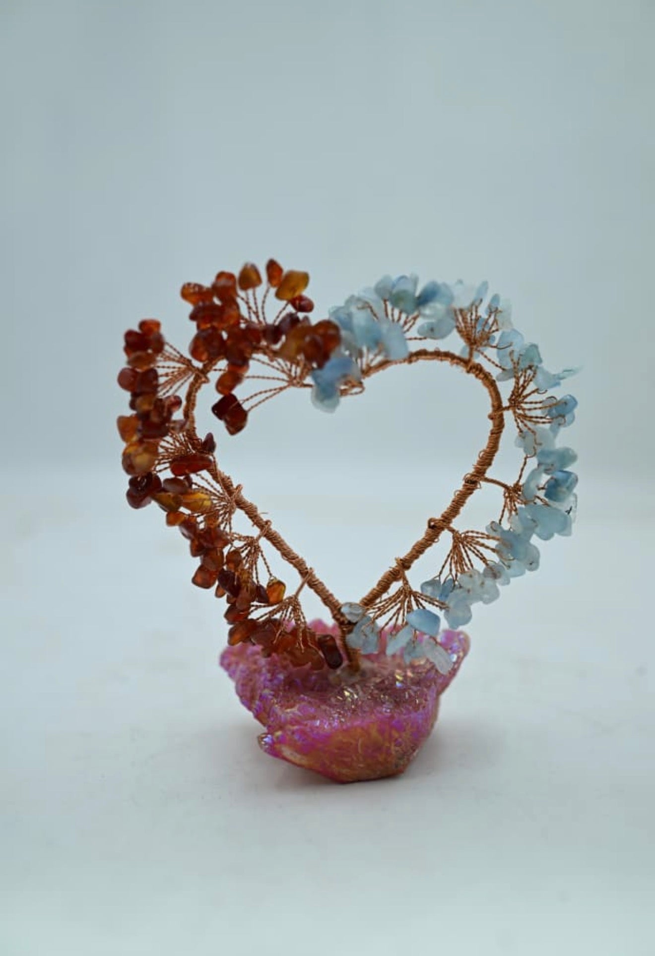 Carnelian & Aquamarine Heart Crystal Tree