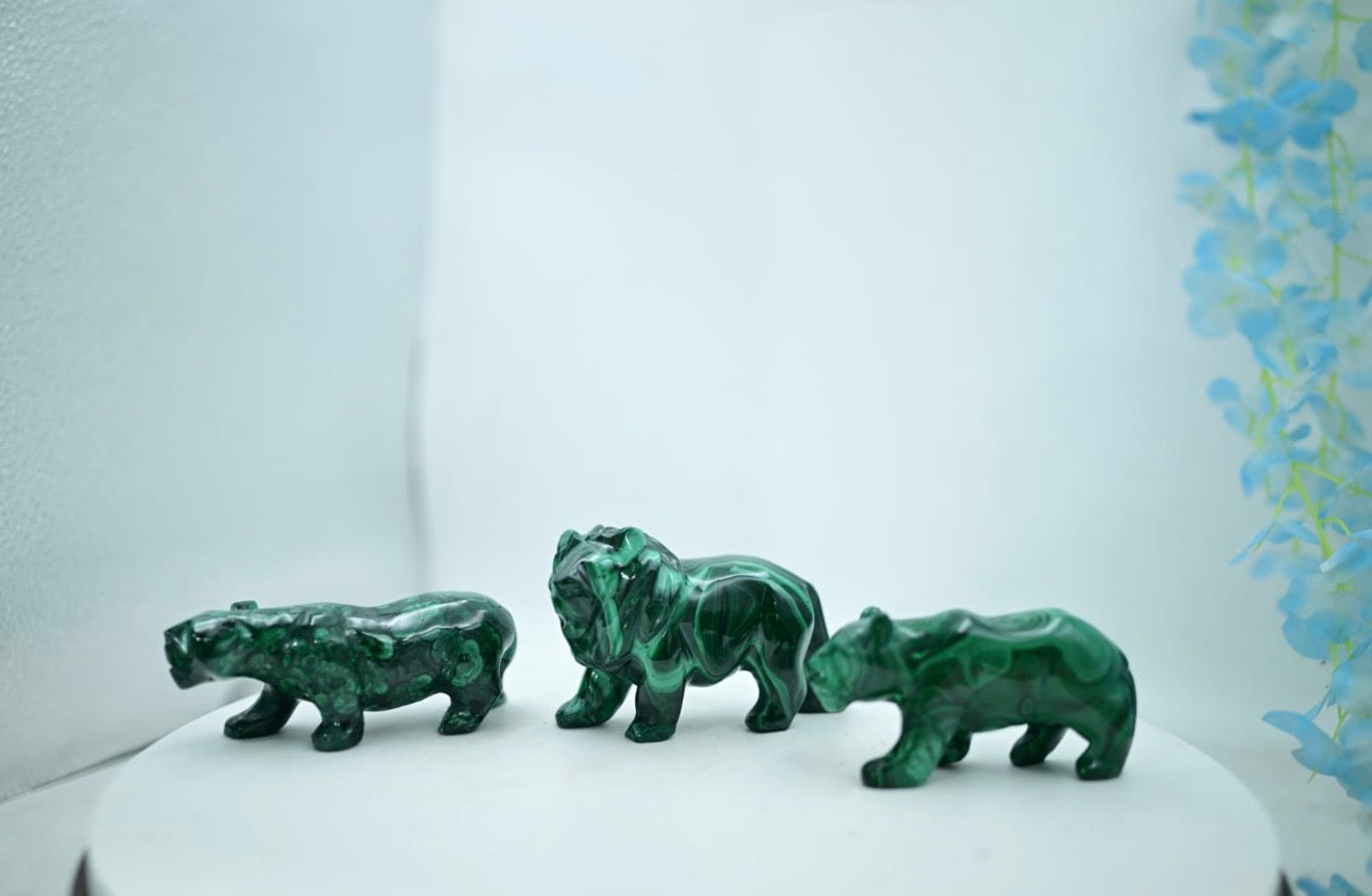 🐾 Malachite Stone Animal Carvings – A++ Premium Collection