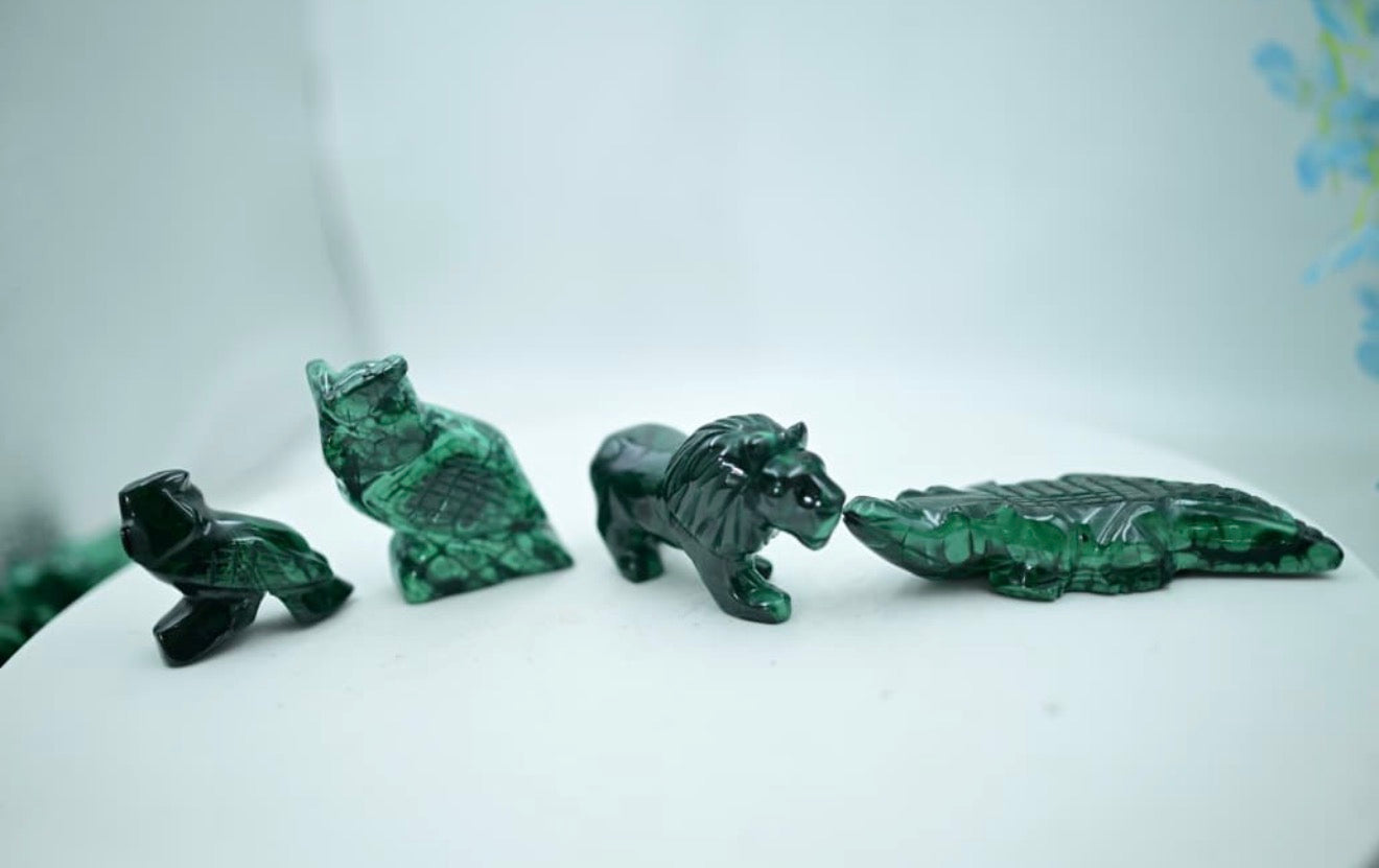 🐾 Malachite Stone Animal Carvings – A++ Premium Collection