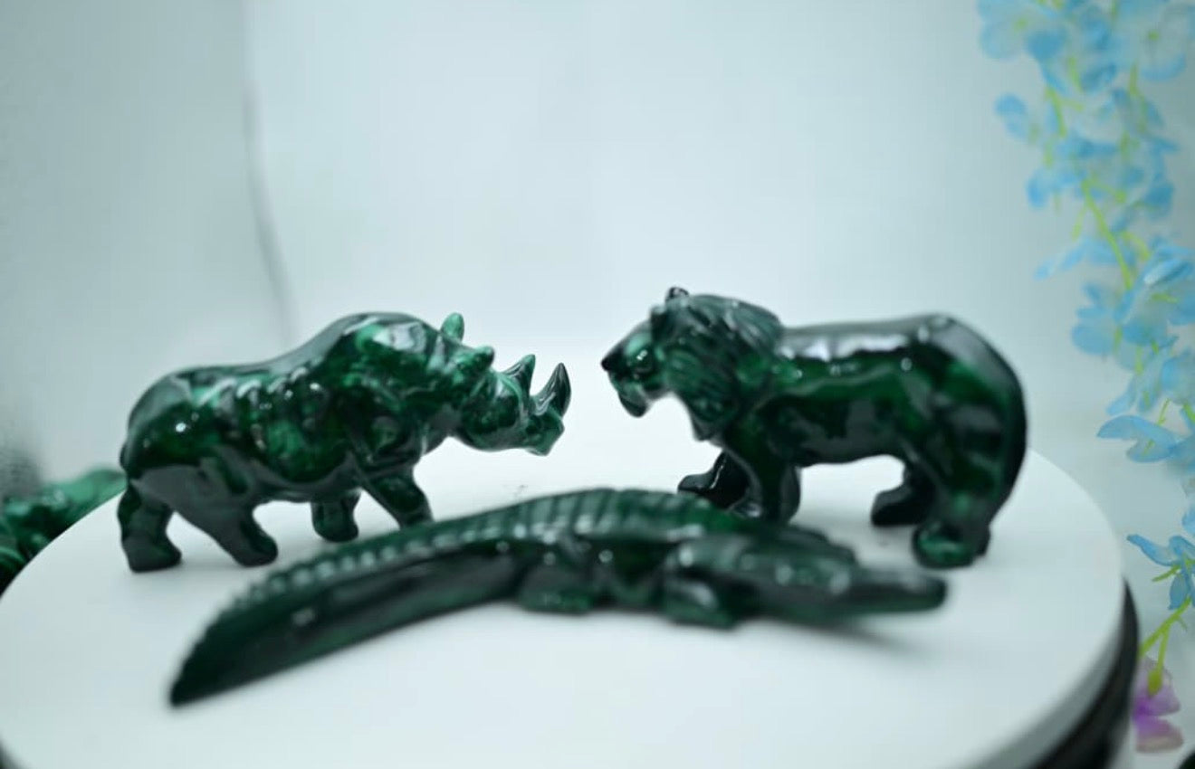 🐾 Malachite Stone Animal Carvings – A++ Premium Collection