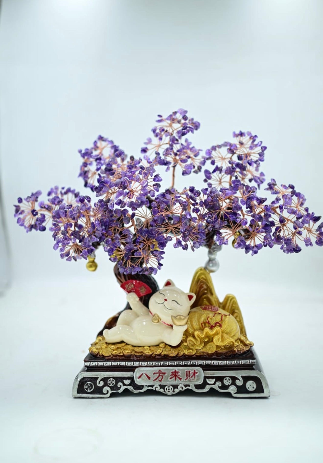 Lucky Cat Amethyst Crystal Tree - Wealth & Prosperity Feng Shui Decor