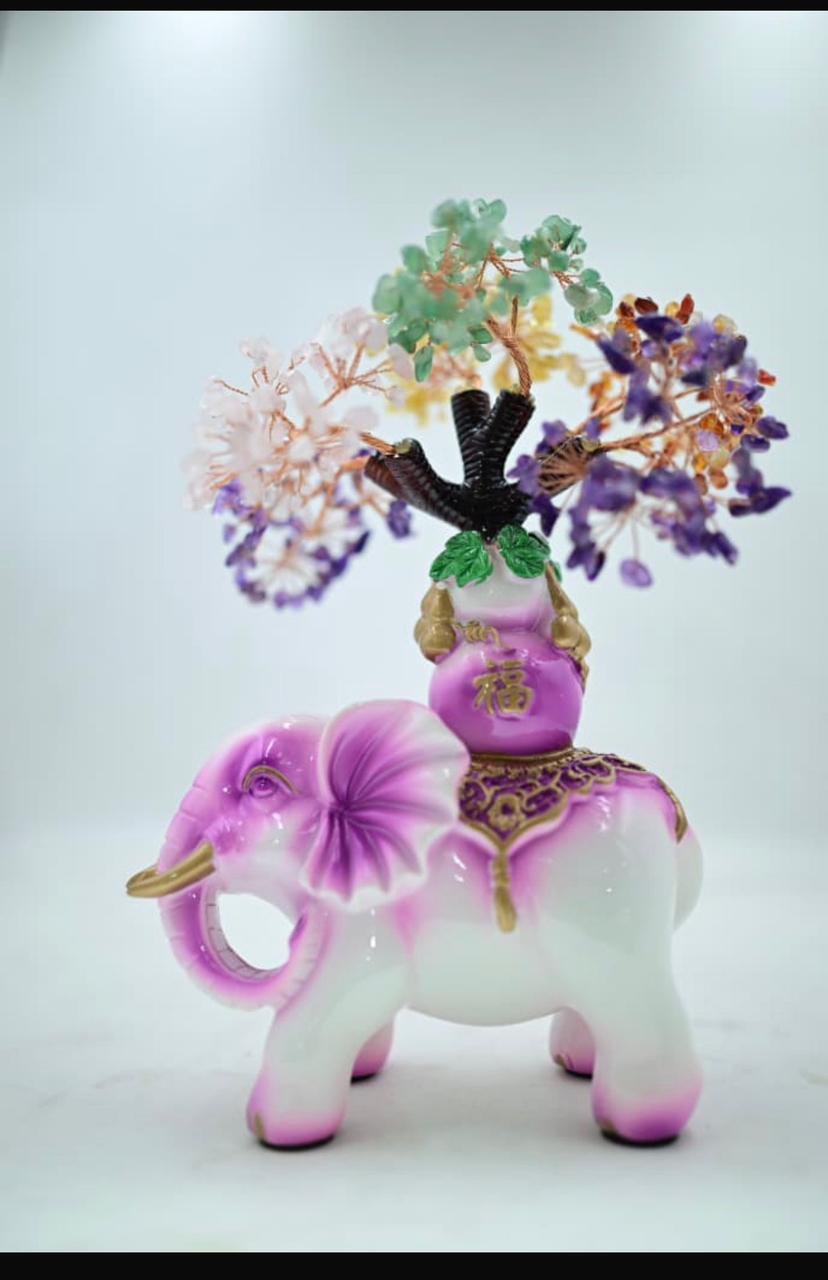 Seven Chakra Crystal Tree on Elephant Statue * Feng Shui Elephant with Crystal Money Tree * Multi-Stone Crystal Tree Elephant Showpiece * Prosperity, Luck & Wealth Decor