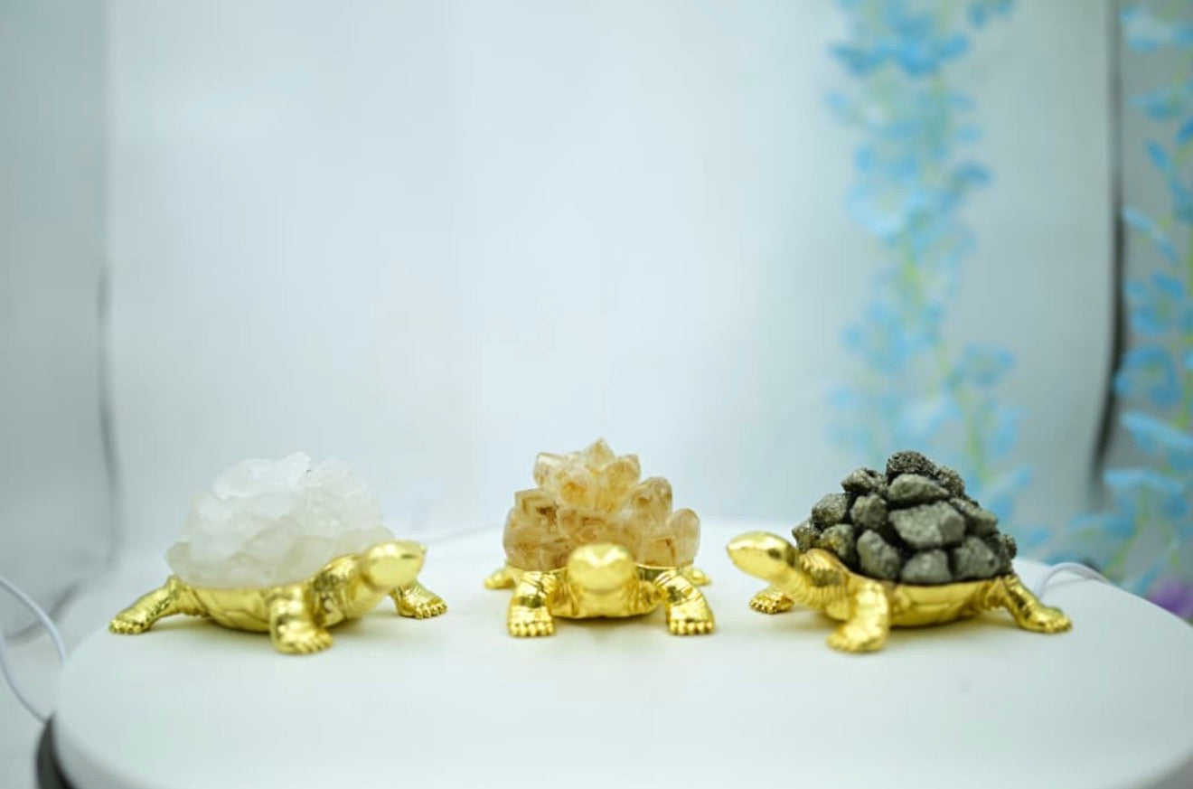 Crystal Stone Tortoise lamp – Premium Golden Base Collection