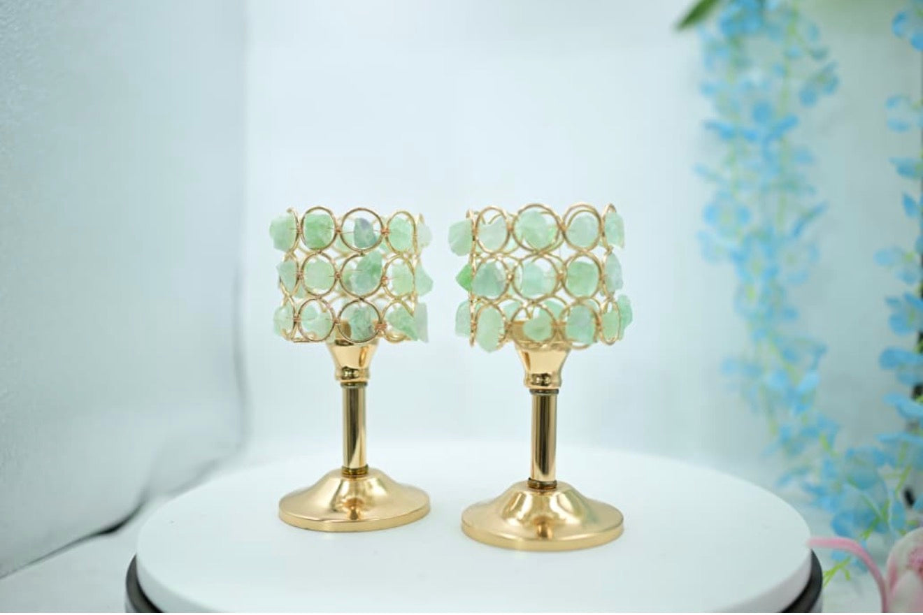 Green Fluorite Crystal Candle Stand – Luxury Healing Decor Premium