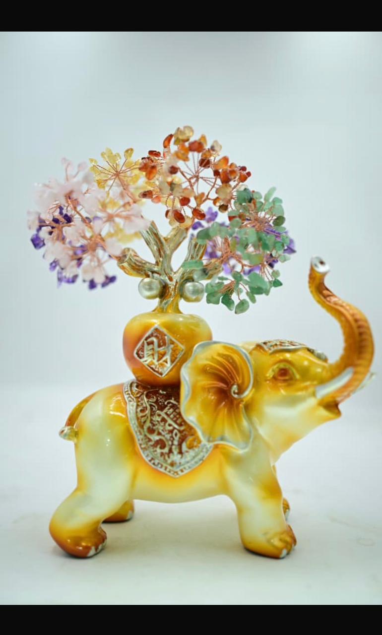 Seven Chakra Crystal Tree on Elephant Statue * Feng Shui Elephant with Crystal Money Tree * Multi-Stone Crystal Tree Elephant Showpiece * Prosperity, Luck & Wealth Decor