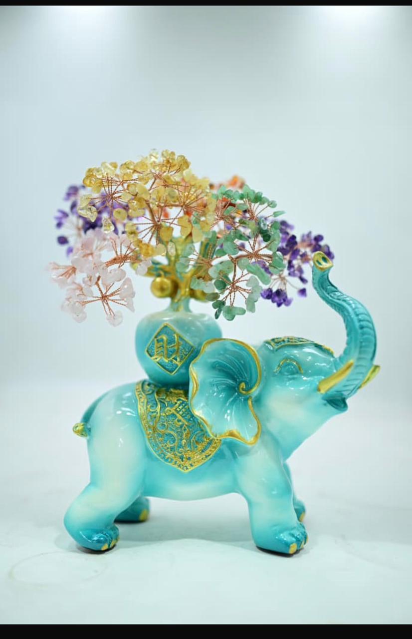 Seven Chakra Crystal Tree on Elephant Statue * Feng Shui Elephant with Crystal Money Tree * Multi-Stone Crystal Tree Elephant Showpiece * Prosperity, Luck & Wealth Decor